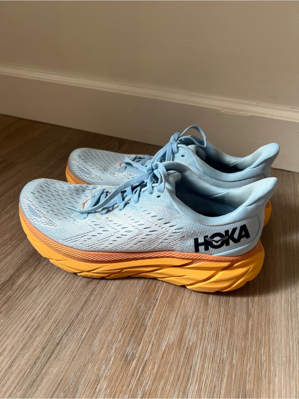 Hoka One One Clifton 8 Running Shoes Blue Orange Women’s 9.5B summer ice - Picture 3 of 10